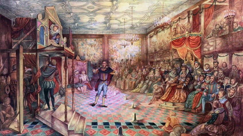 William Shakespeare performing for Queen Elizabeth I