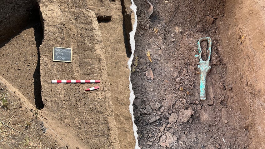 Split image of excavation site
