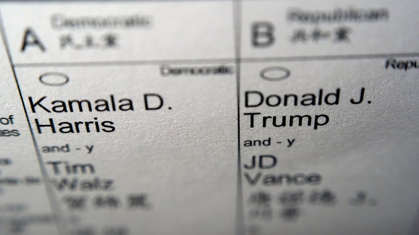 Harris and Trump shown on an election ballot