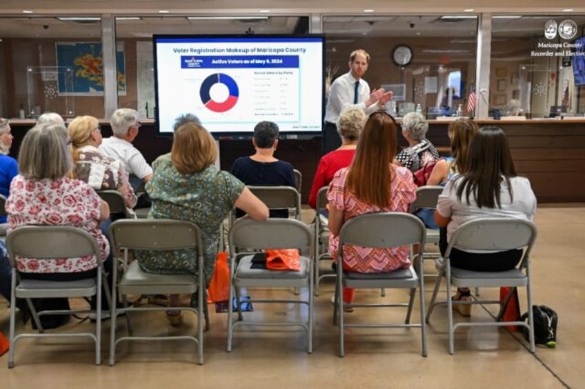 Maricopa County Recorder Stephen Richer talks with members of a Republican women's club du