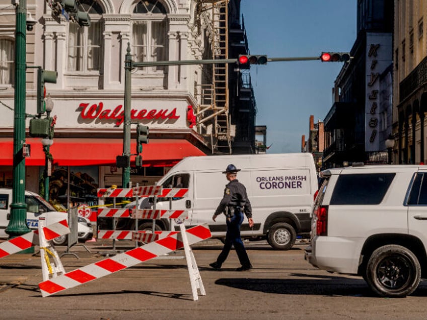 The French Quarter, near Bourbon Street is blocked off late morning with a heavy police an