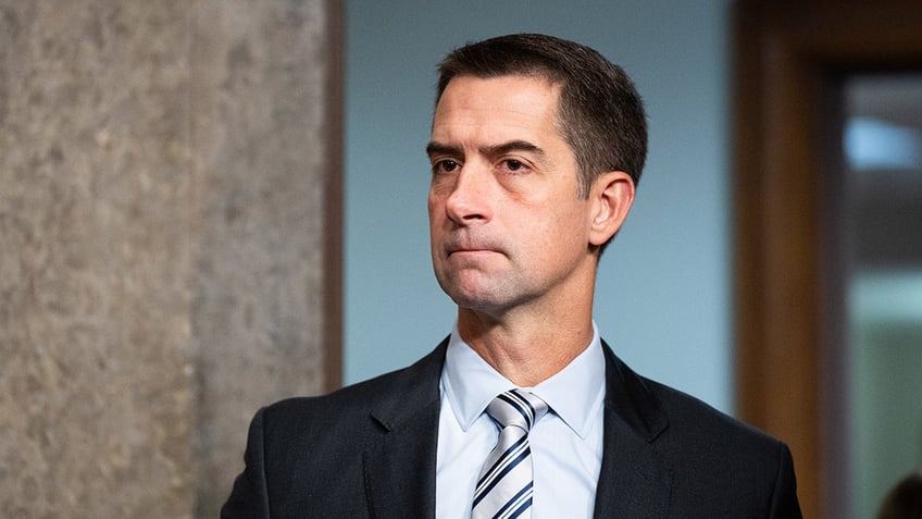 Arkansas Senator Cotton arrives to Homeland Security Committee meeting