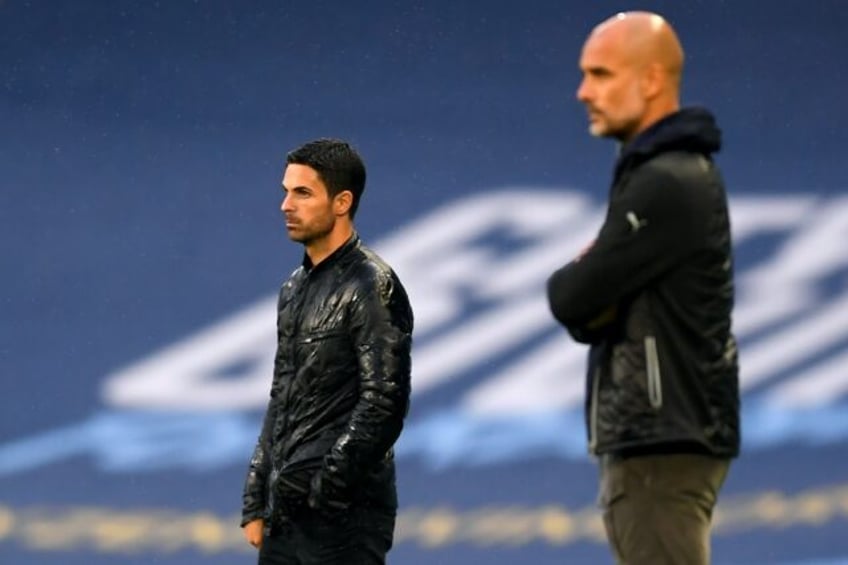 Arsenal manager Mikel Arteta (left) is aiming to dethrone Pep Guardiola's Manchester City