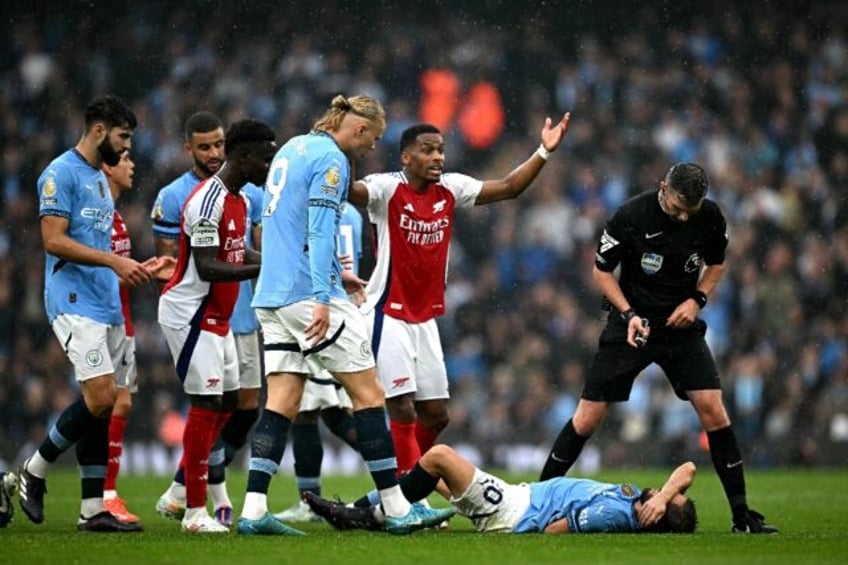 Man City's Bernardo Silva (bottom right) was critical of Arsenal's tactics in Sunday's 2-2