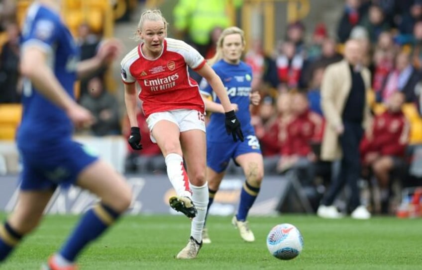 Arsenal midfielder Frida Maanum in action before she collapsed during the English Women's