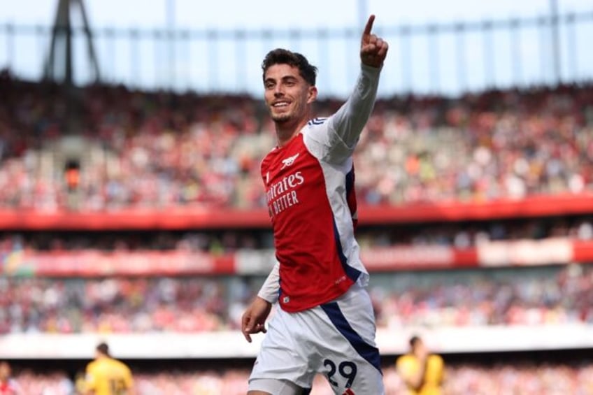 Arsenal's Kai Havertz celebrates scoring against Wolves