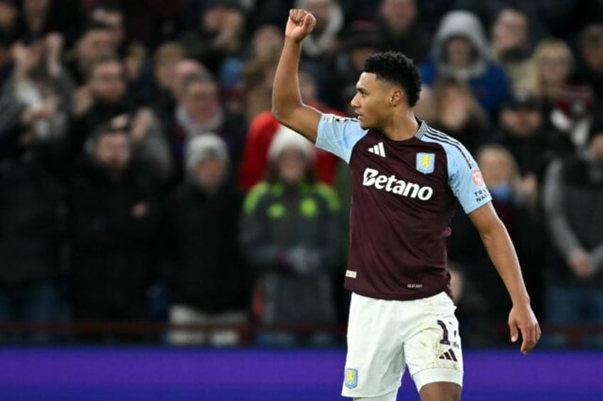 Aston Villa striker Ollie Watkins celebrates scoring against Celtic