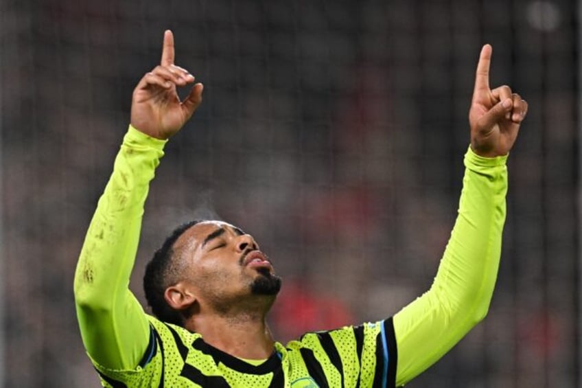 Back on target - Arsenal striker Gabriel Jesus celebrates after scoring in a 2-1 win at Nottingham Forest