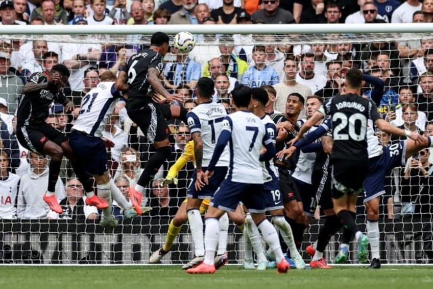 Arsenal defender Gabriel Magalhaes scores against Tottenham