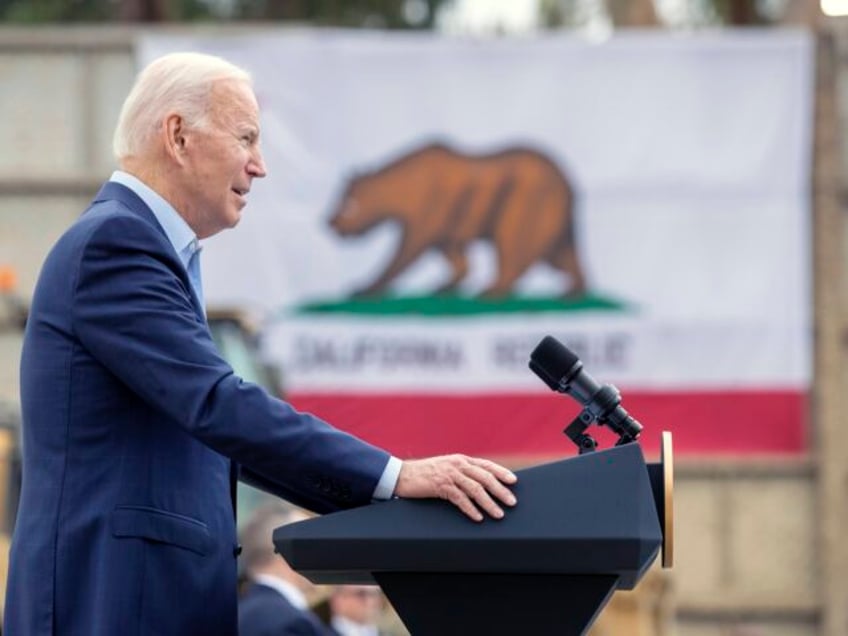 President Joe Biden speaks about infrastructure investments at the LA Metro, D Line (Purpl