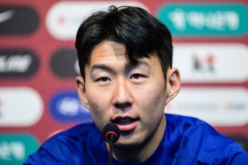 Son Heung-min speaks during a press conference on Wednesday