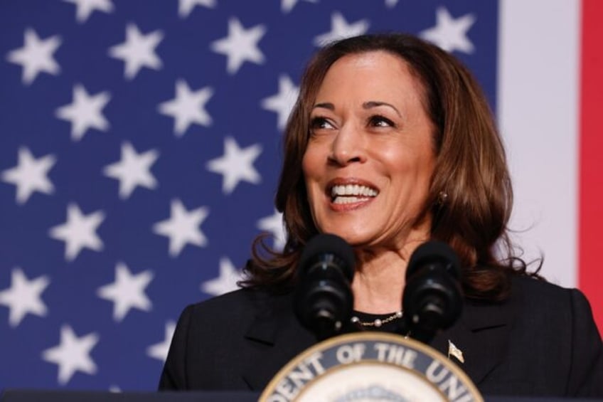 Vice President Kamala Harris speaks during a political event at the Air Zoo Aerospace & Sc