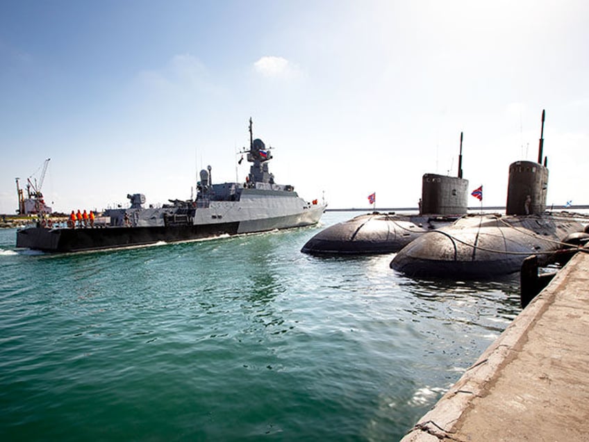 A Russian navy missile ship 'Veliky Ustyug' sails off from the Russian naval facility in T