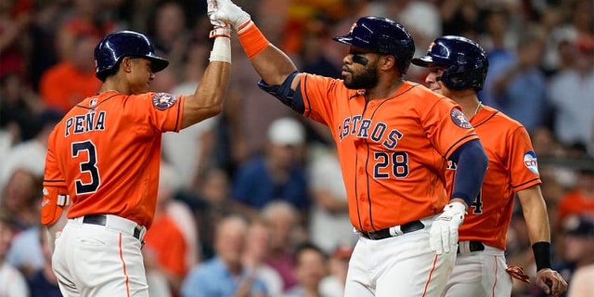 astros first baseman ends eight year home run drought hits two against angels