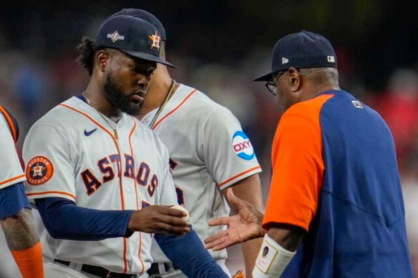 astros starter cristian javier exits game 7 of alcs down 3 0 after getting only 1 out vs rangers