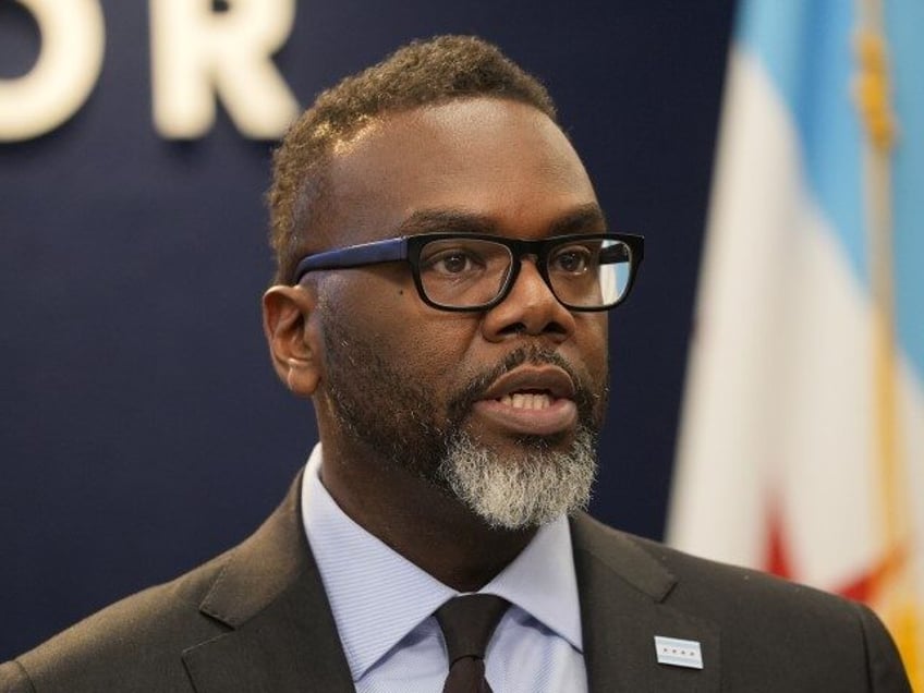 Chicago Mayor Brandon Johnson speaks during a press conference concerning safety and secur