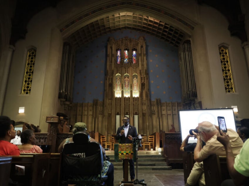 Mayor Brandon Johnson speaks during a Treatment Not Trauma campaign summit at First Presby