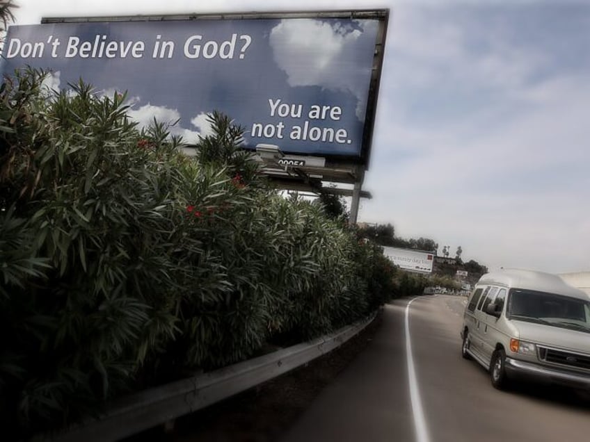 A sign is displayed along Interstate 8 in San Diego, CA by The San Diego Coalition of Reason for non-believers in God. The organization paid for the advertisement to show support for others who might be afraid to admit their non-belief in religion and is part of a Nationwide campaign …