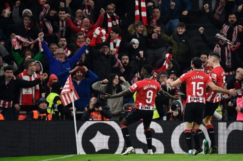 Athletic Bilbao forward Inaki Williams (C) and his team-mates are looking to end a run of