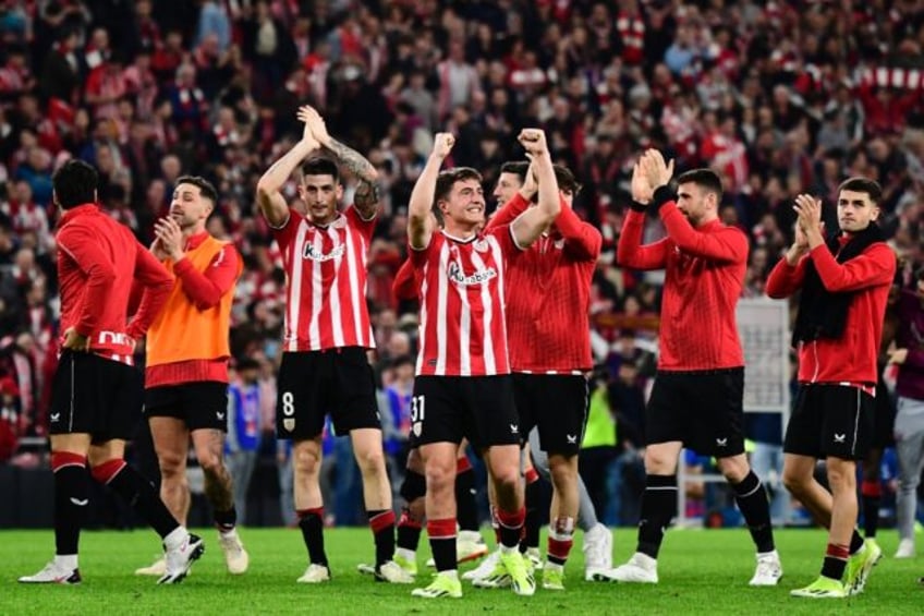 Athletic Bilbao celebrate their victory over Barcelona that saw them reach the semi-finals, where they will face Atletico Madrid