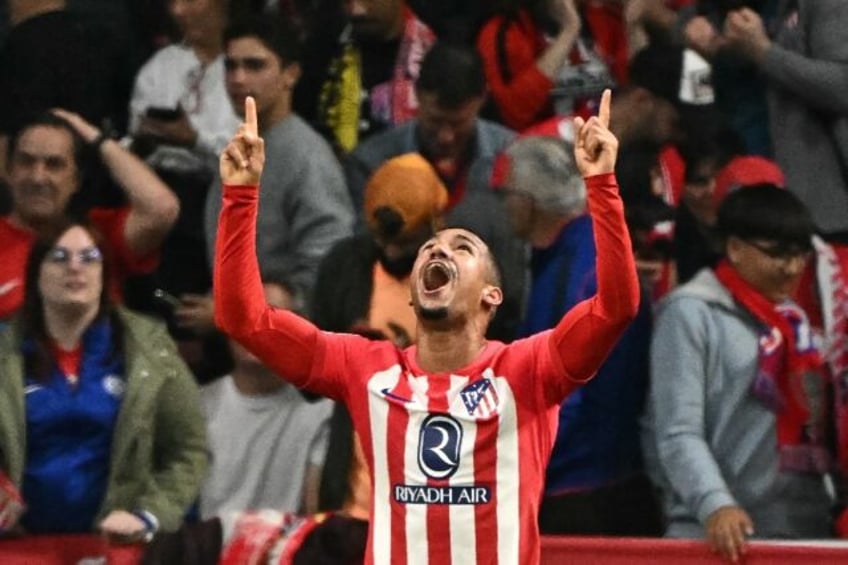 Atletico Madrid's Brazilian wide man Samuel Lino celebrates scoring what proved the winnin