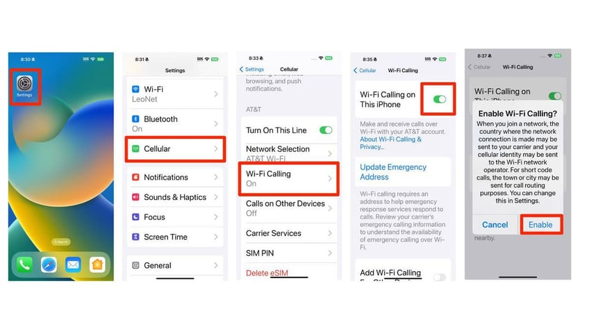iPhone screenshots for WiFi calling