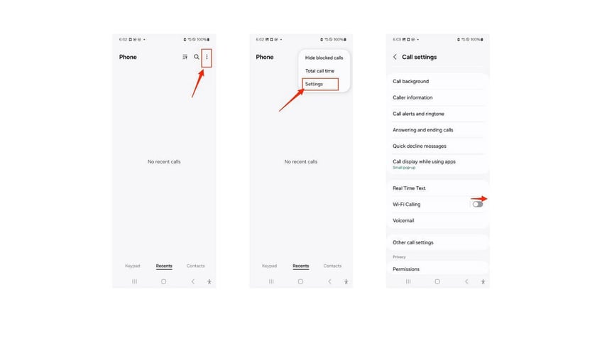 Samsung screenshots for WiFi calling