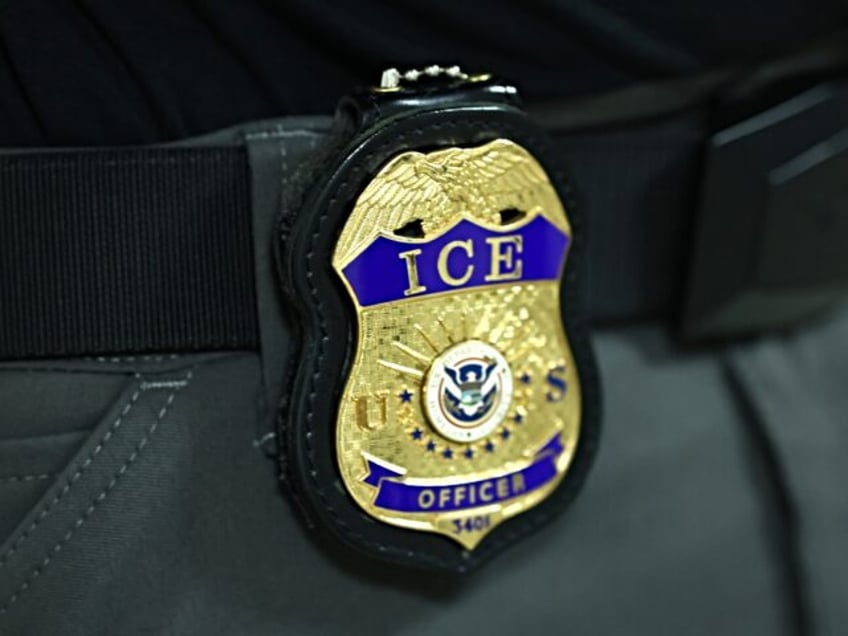 NEW YORK, NEW YORK - JUNE 09: The badge of an Immigration and Customs Enforcement (ICE) ag