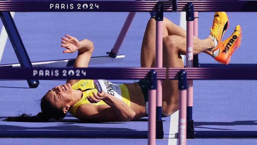 Michelle Jenneke falls at a hurdle