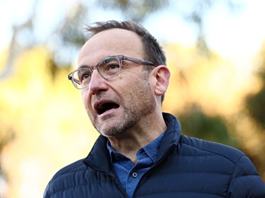 MELBOURNE, AUSTRALIA - MAY 03: Adam Bandt, leader of the Greens speaks to media in the sea
