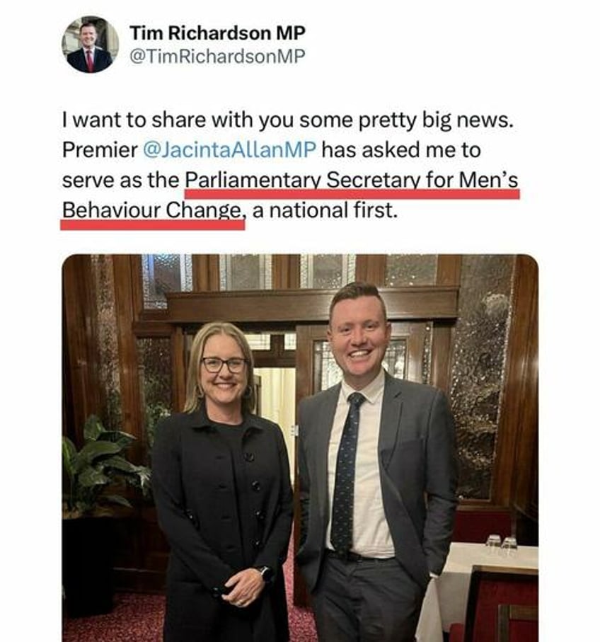 australian premier creates ministry in charge of changing mens behavior