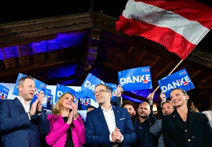 Austria's far-right Freedom Party (FPOe) celebrates its win in downtown Vienna