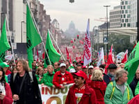 Autoworkers demonstrate in Brussels to protest layoff threats across the EU industrial base