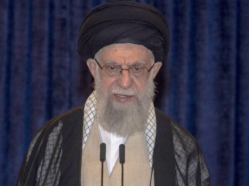 Iran's supreme leader Ayatollah Ali Khamenei, addresses the media after casting of hi