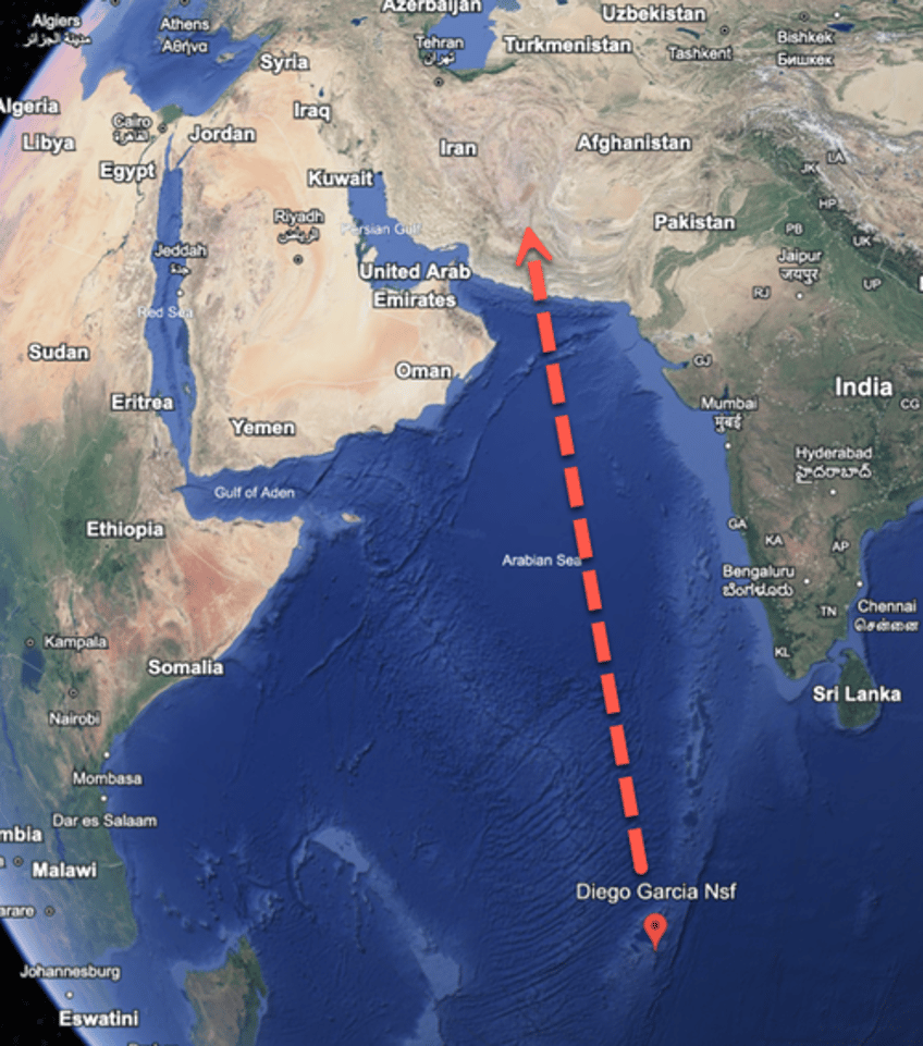 b 2 stealth bomber hot pits at indian ocean air base positioned within striking range of iran