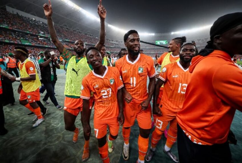 Ivory Coast players celebrate after beating DR Congo in Wednesday's Africa Cup of Nations