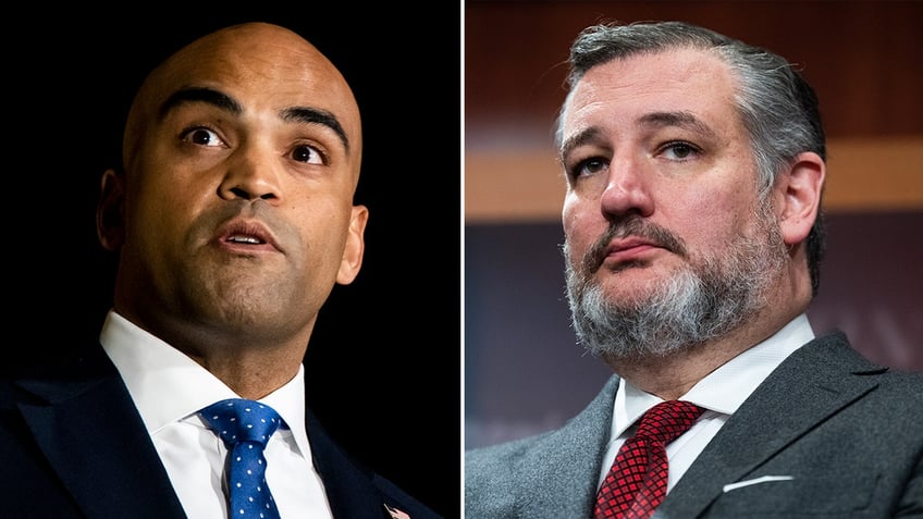 photo split: left: Colin Allred; right: Sen. Ted Cruz