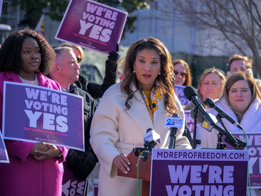 Dawn Moore, Maryland's first lady, speaks during a rally launching FIRM, or Freedom in Rep