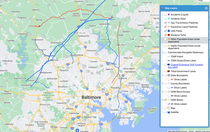 baltimore bridge collapse container ship potentially atop high pressure underwater gas line 