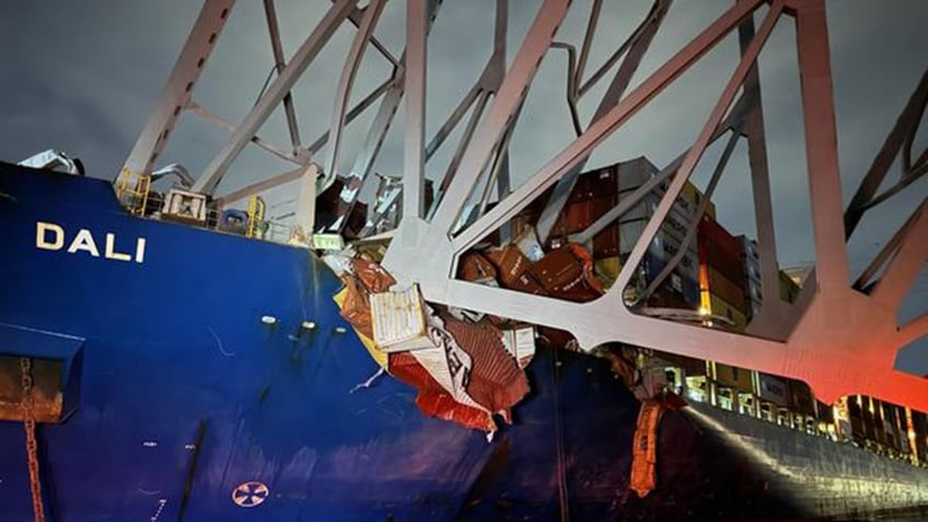 The Francis Scott Key Bridge is seen after collapsing into the water early Tuesday morning