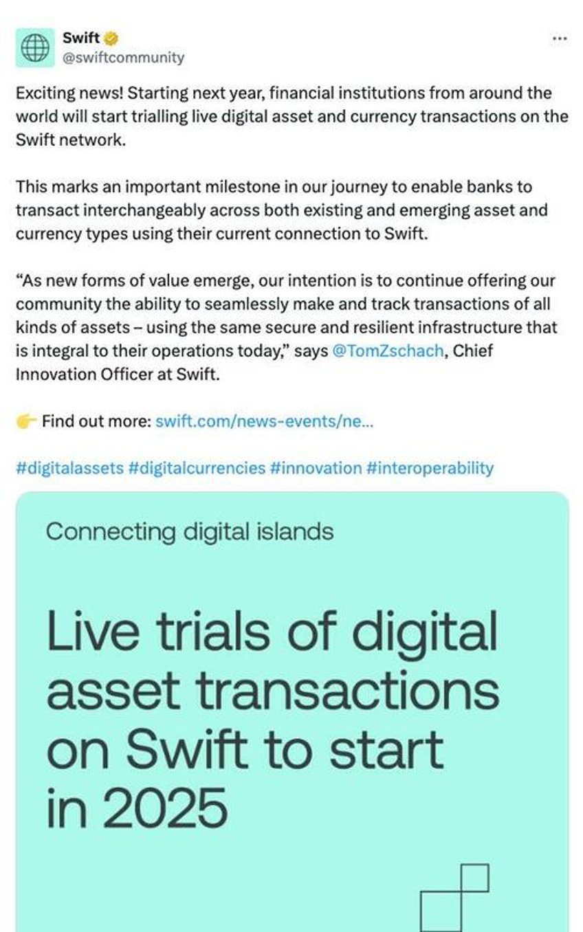 banks to join swift digital asset trials in 2025