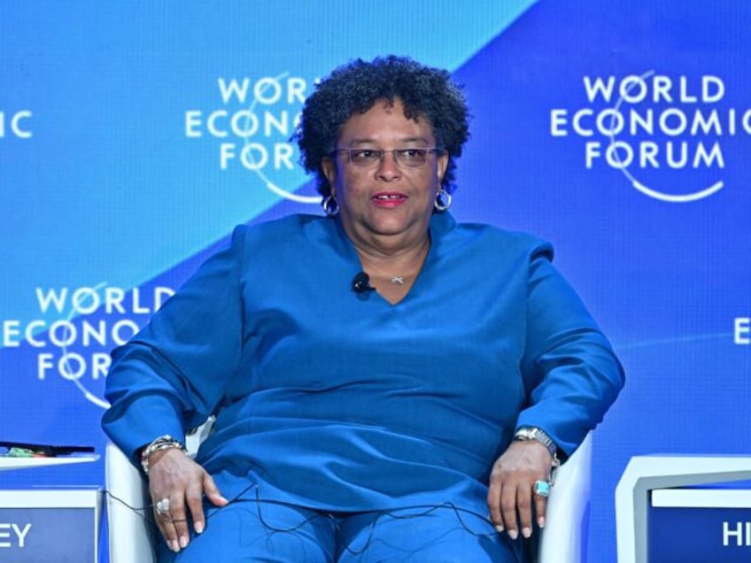 Prime Minister of Barbados Mia Amor Mottley speaks during the session themed "Braving the Headwinds: Rewiring Growth Amid Fragility" of the 14th Annual Meeting of the New Champions, also known as the Summer Davos, in Tianjin, north China, June 27, 2023. (Photo by Li Xin/Xinhua via Getty Images)