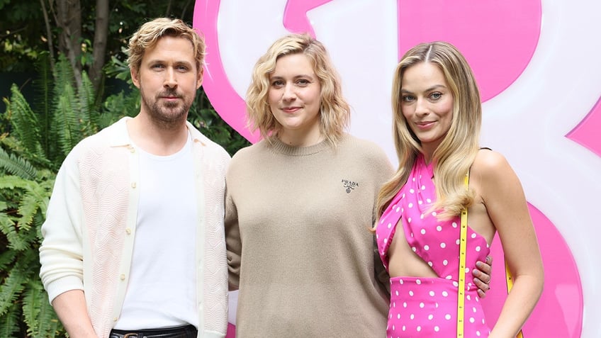 Greta Gerwig with Ryan Gosling and Margot Robbie