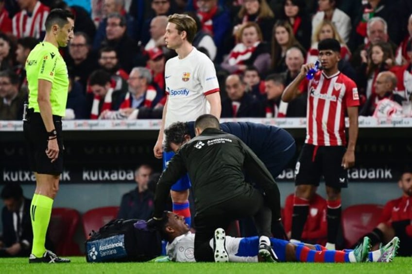 Barcelona's Spanish defender Alejandro Balde was injured during his team's Copa del Rey defeat in Bilbao