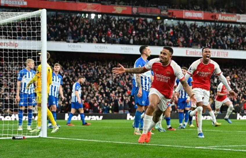 Arsenal's Gabriel Jesus celebrates his goal against Brighton