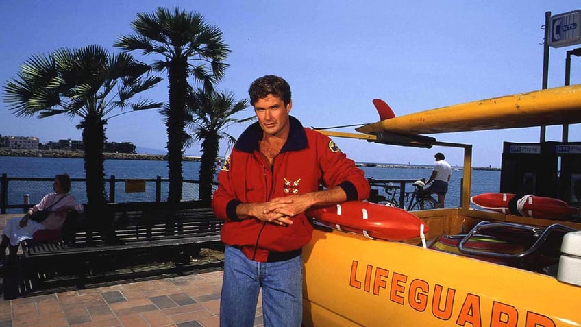 David Hasselhoff in costume for Baywatch