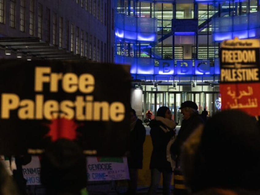 Media Workers for Palestine protest outside BBC Broadcasting House as part of a Stand With