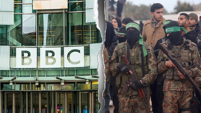 BBC building and Hamas terrorists.