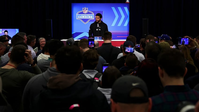 Caleb Williams speaks at the NFL Combine 2024