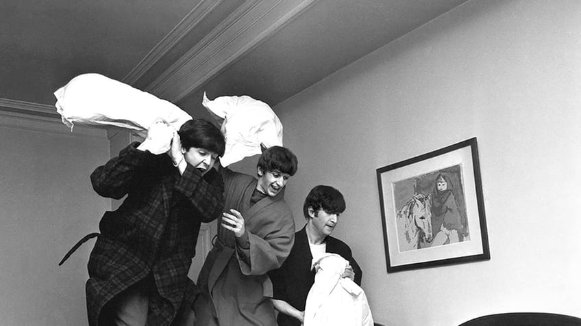 The Beatles having a pillow fight